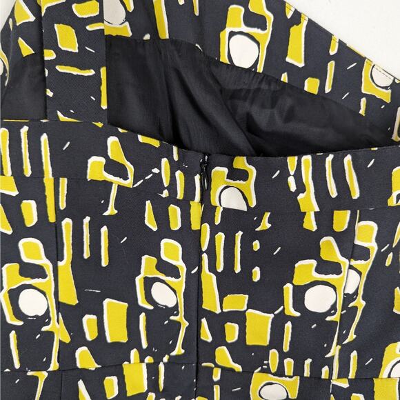 Milly Black and Yellow One Shoulder Geometric Silk Blend Mini Dress Size 8 - Picture 5 of 8